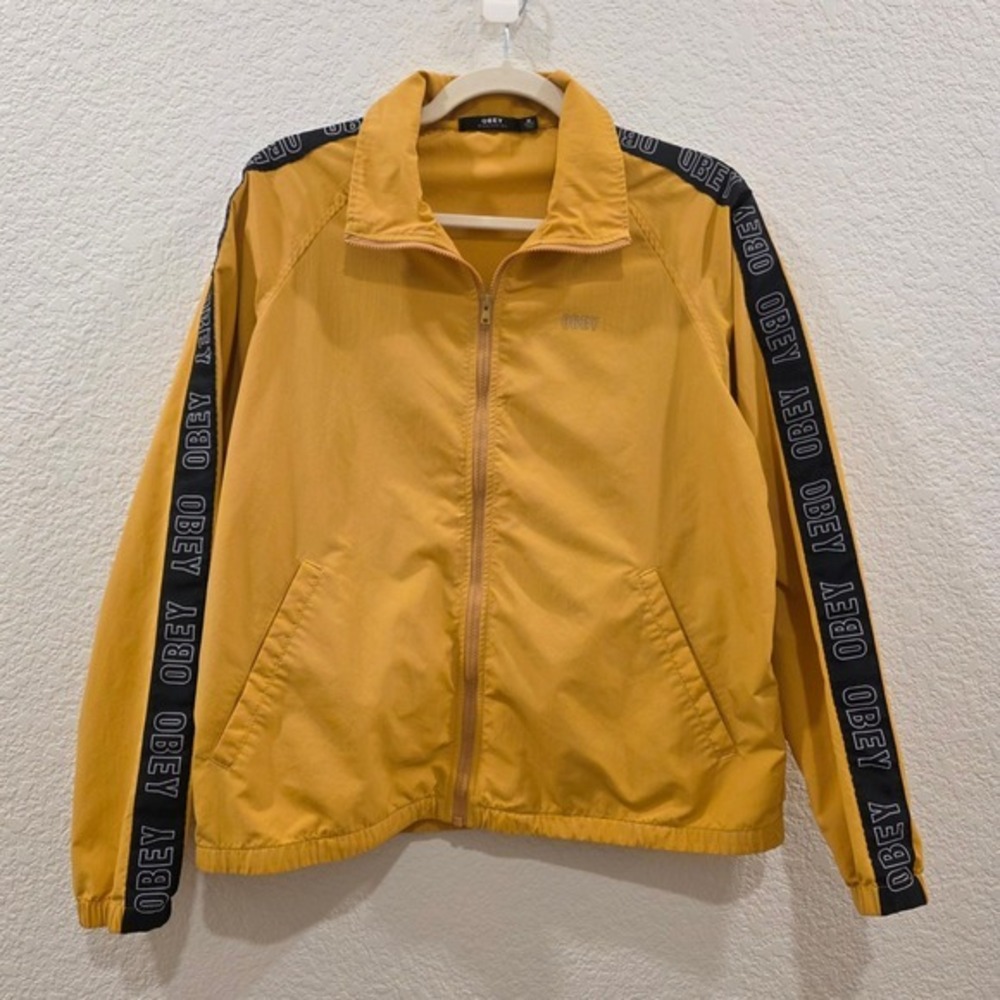 Obey Worldwide Mens‎ Logo Tape Nylon Track Jacket Mustard Yellow Medium